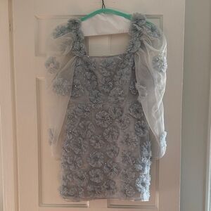 LoveShackFancy Mini Dress in Gray Floral